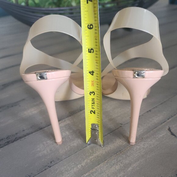 GUESS Womens 7 Beige Translucent Asymmetrical Round Toe Sling-back 4.5 Inch Heel - Picture 6 of 9